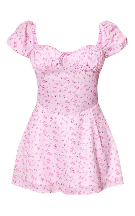 Нова рожева міні-сукня в квітковий принт PrettyLittleThing, 12 UK size