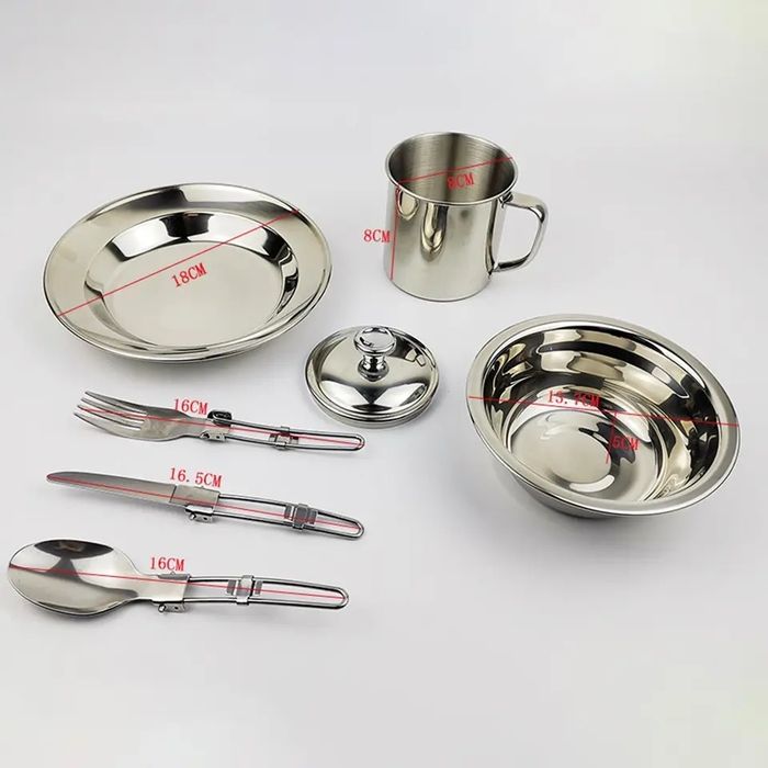 Набор посуды для похода нержавейка для всех.  Набір посуду похідний