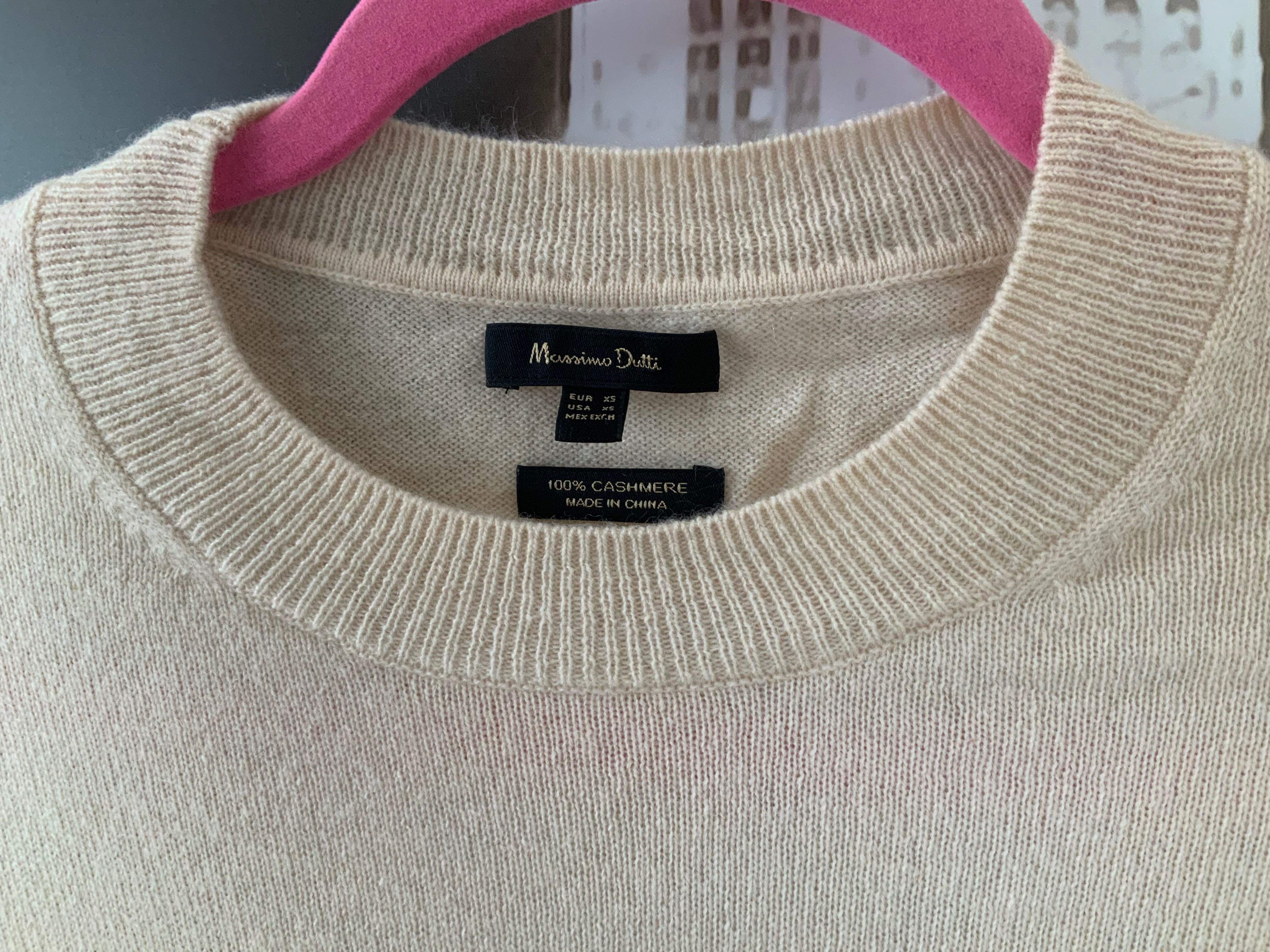 Sweter kaszmirowy 100% MASSIMO DUTTI XS 34 beżowy
