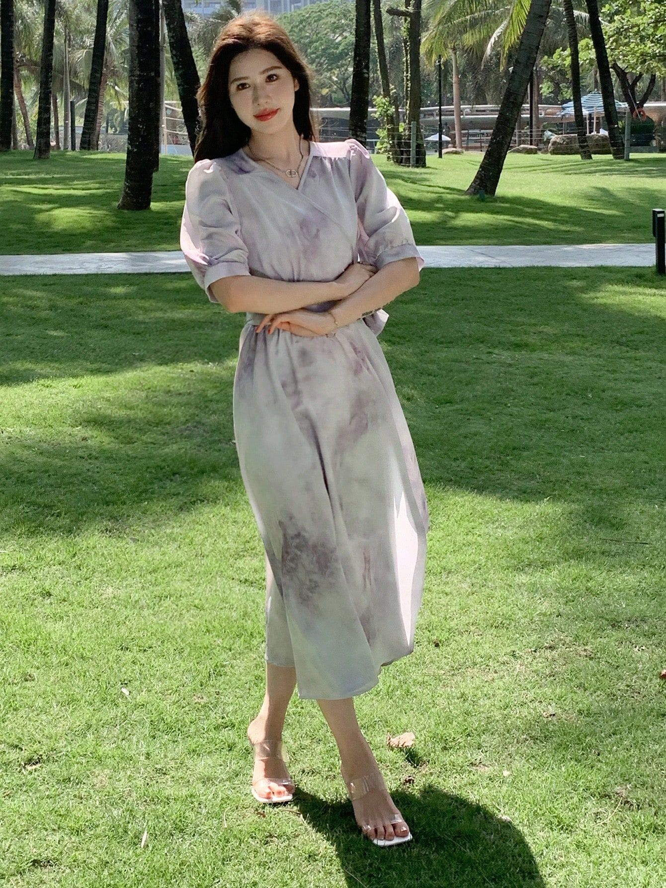 Sukienka Koktajlowa Kopertowa Maxi Tie Dye Bufiaste Rękawy Dazy Xl 42
