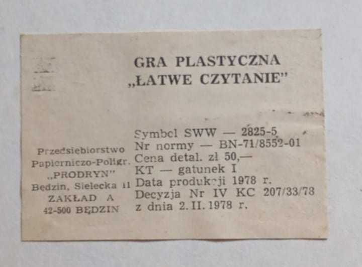 Gra planszowa Łatwe czytanie 1978 rok PRL