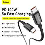Кабель з чипом Baseus Type-C to Type-C 100W / 5A/ 100см