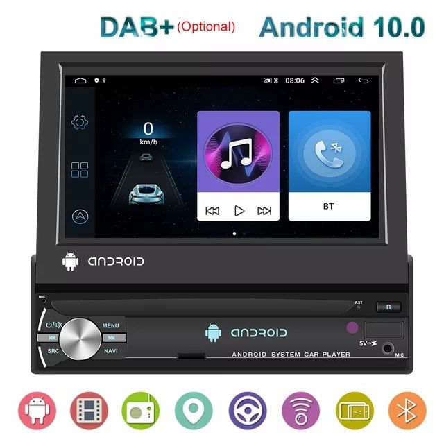 Rádio android 10 1din 7 polegadas retrátil com GPS e Wi-Fi NOVO