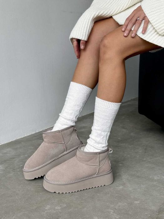 Бежеві уггі платформа натуральна замша бежевые угги на платформе 36-41