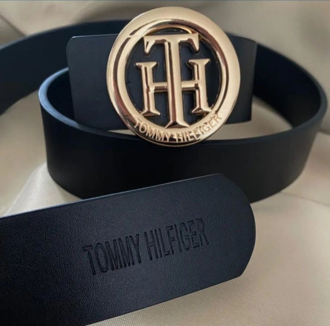 Skórzany Pasek Damski Tommy TH złoty Tanio HIT