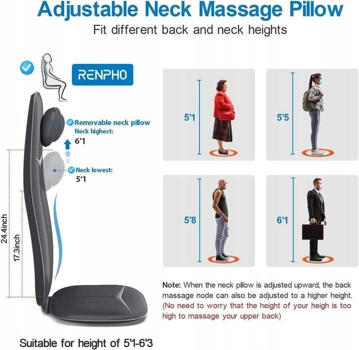 Masażer pleców Renpho RF-BM066 shiatsu fotel z ogrzewaniem - CZARNY