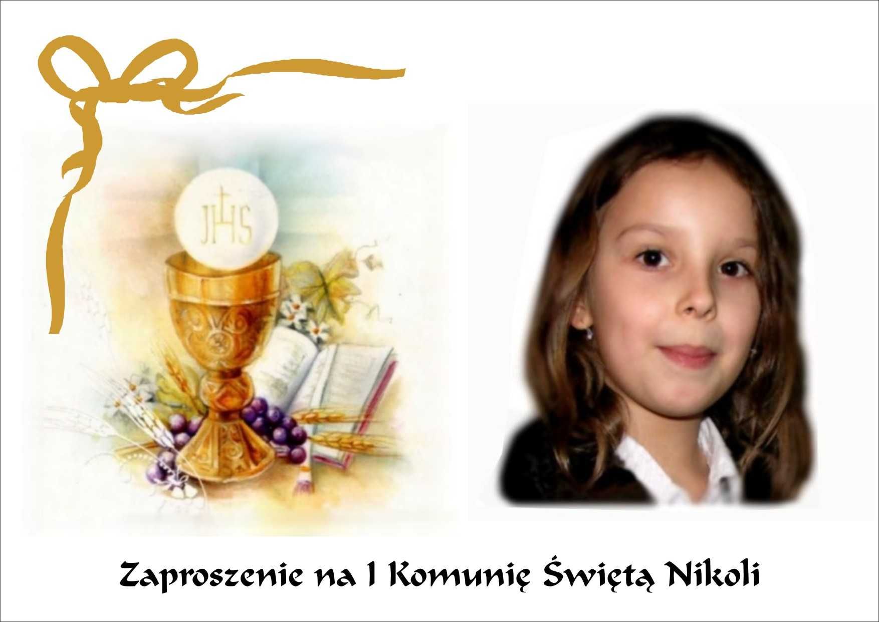 Zaproszenia komunijne ze zdjęciem dziecka + koperta