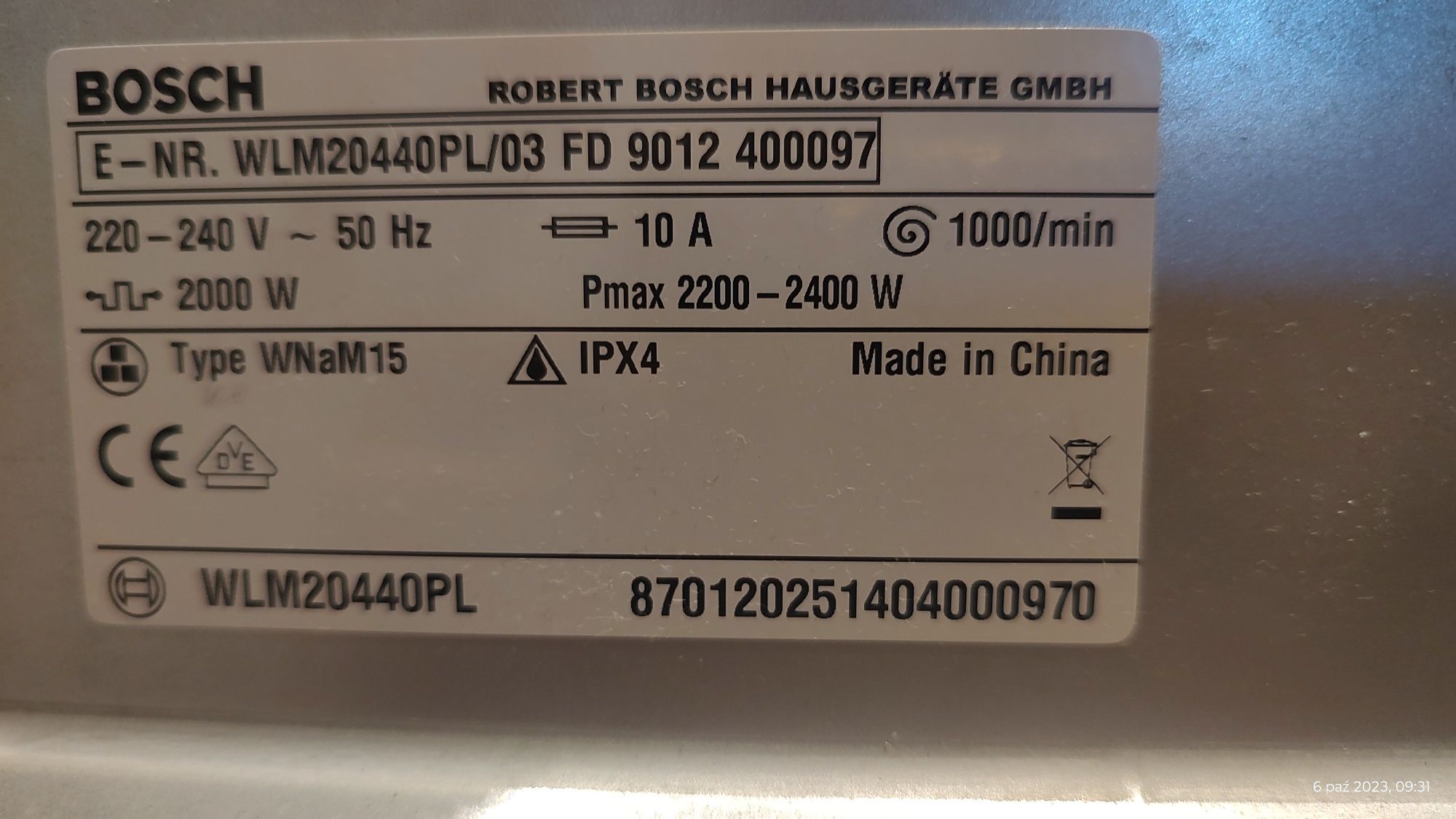 Sprzedam pokrywę pralki Bosch Logixx 6 Sensitive Slim