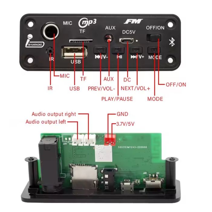 Плата Bluetooth mp3, декодер, плеер, усилитель, проигрыватель DC 5V- 2