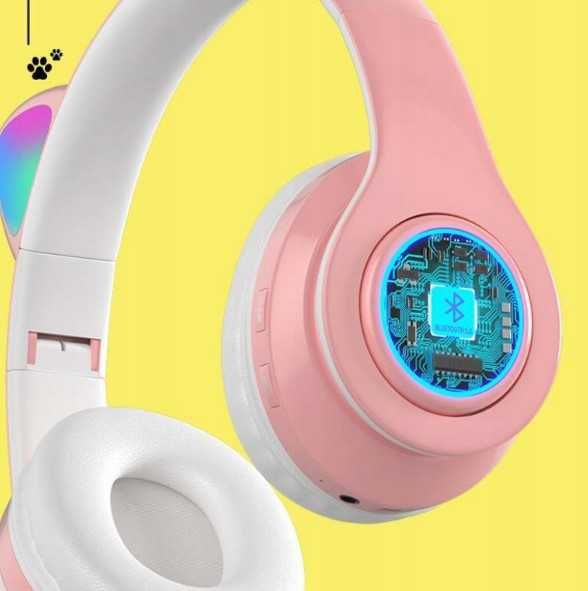 Słuchawki Dla Dzieci BLUETOOTH LED RGB Kocie Uszy