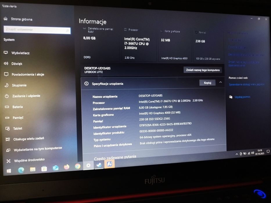 Laptop Fujitsu Lifebook U772, i7 8GB DDR3,, 256 GB SSD