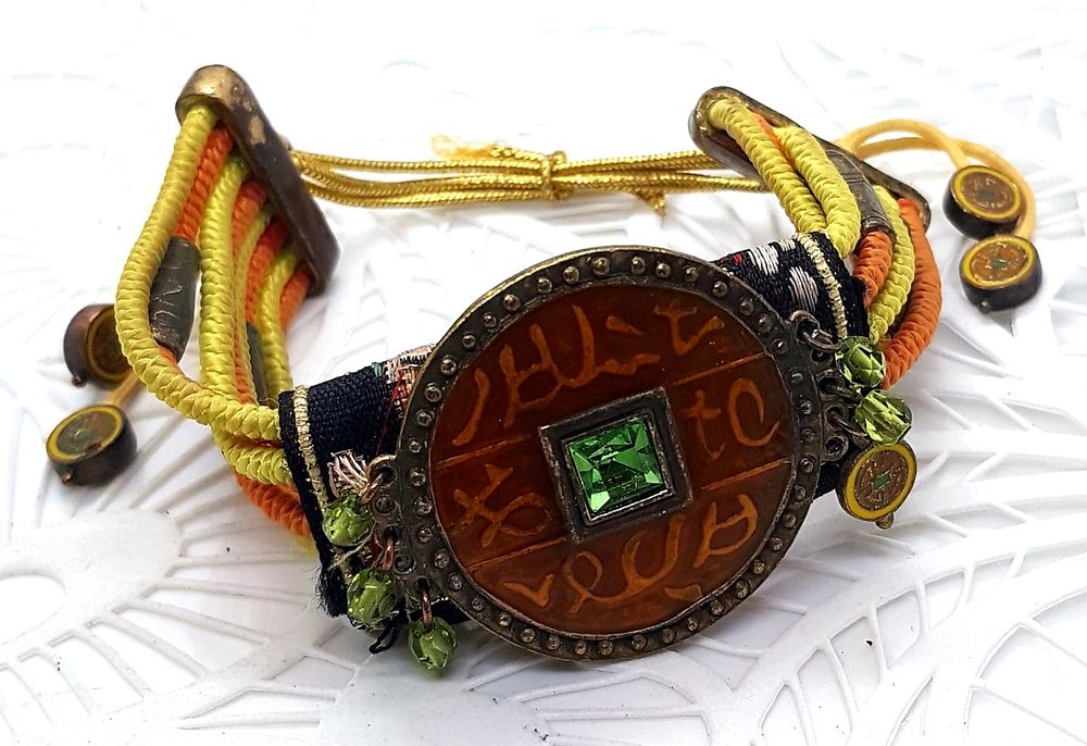 Boho efektowna piękna bransoletka bransoleta kryształki emalia makrama