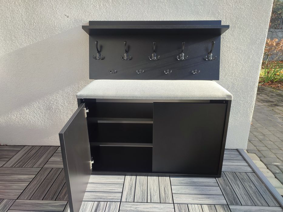 Zestaw szafka na buty z wieszakiem. Czarny 90 cm