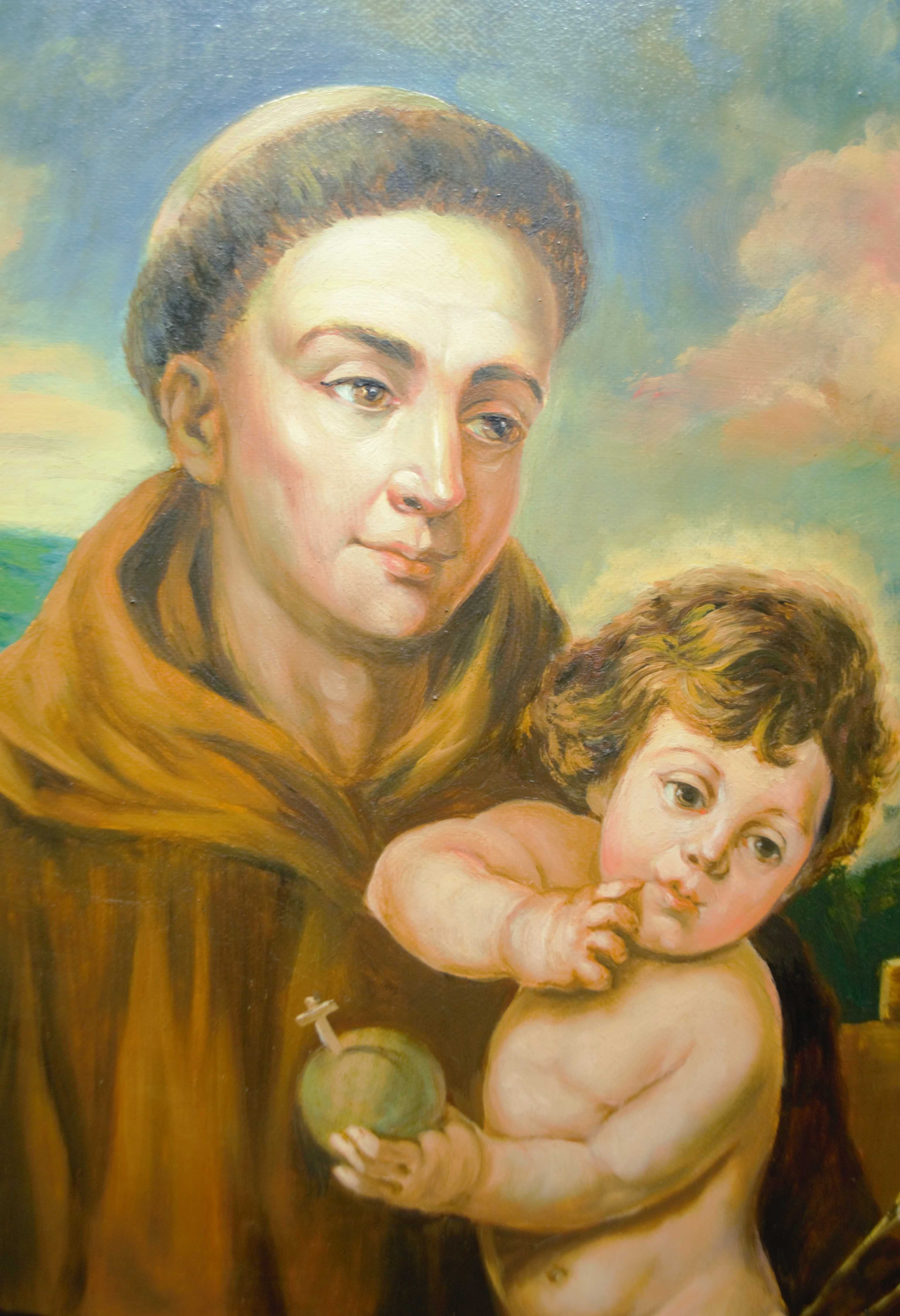 Sto. António com o menino. Óleo sobre tela.