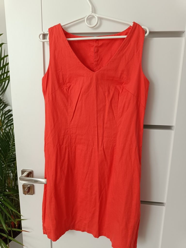 Klasyczna sukienka orange do biura, pracy, na co dzień rozmiar 40