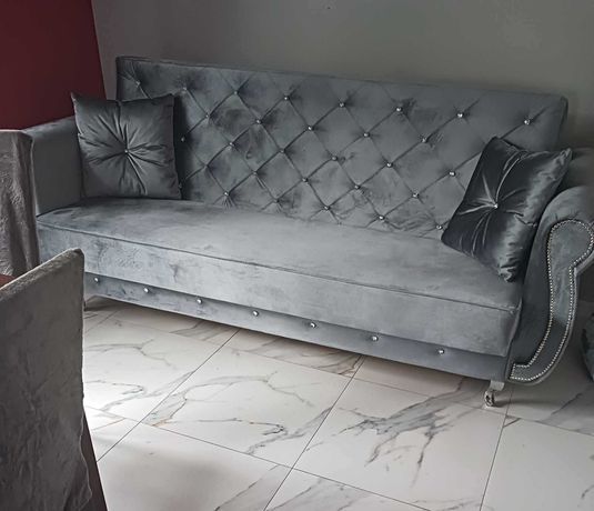 NOWA kanapa sofa uszak CHESTERFIELD pik kryształami 3osobowarozkładana