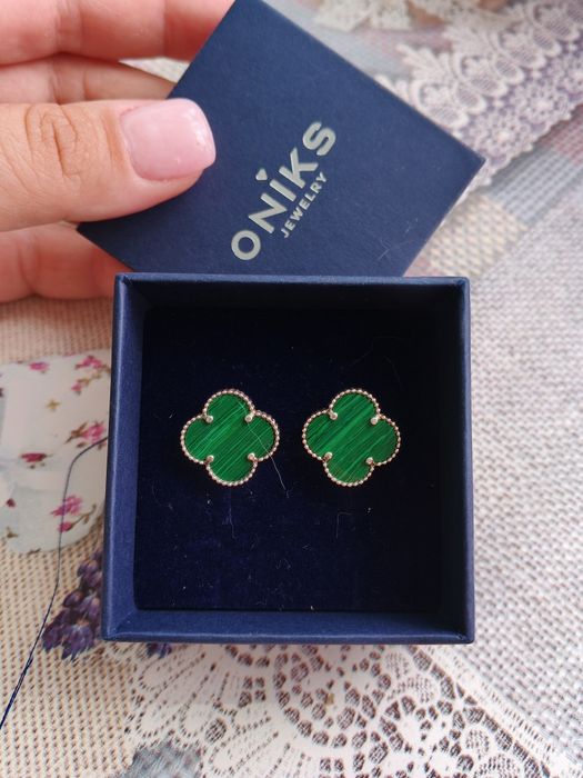 Серьги Ван Клиф  великі срібло малахит