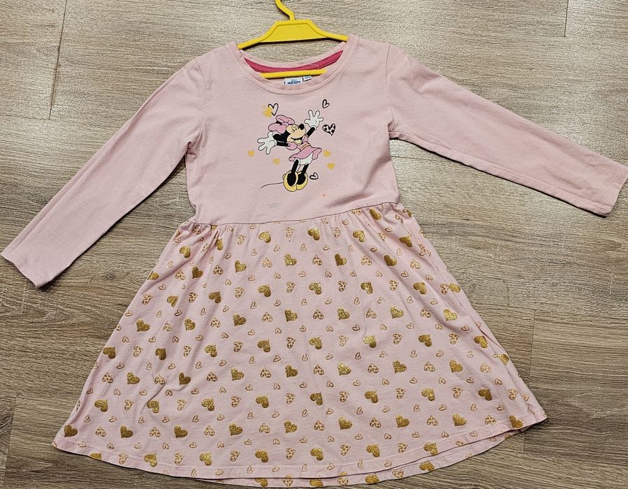 Różowa sukienka ze złotymi serduszkami Disney Mickey Mouse rozm.  128