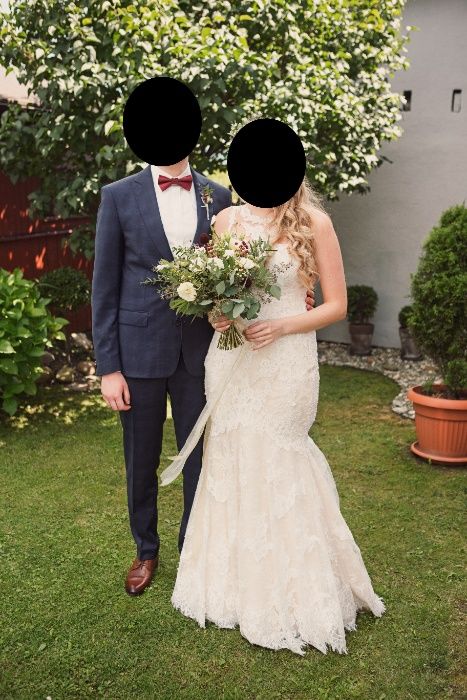 Przepiękna suknia ślubna Vanilla Sposa, kolor ecru, koronka - rozm. 38