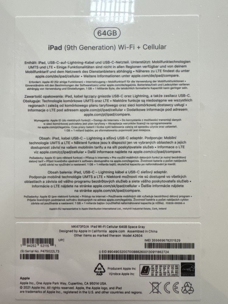 Nowy Apple iPad 9th Space Gray Wi-Fi+Cellular 64GB