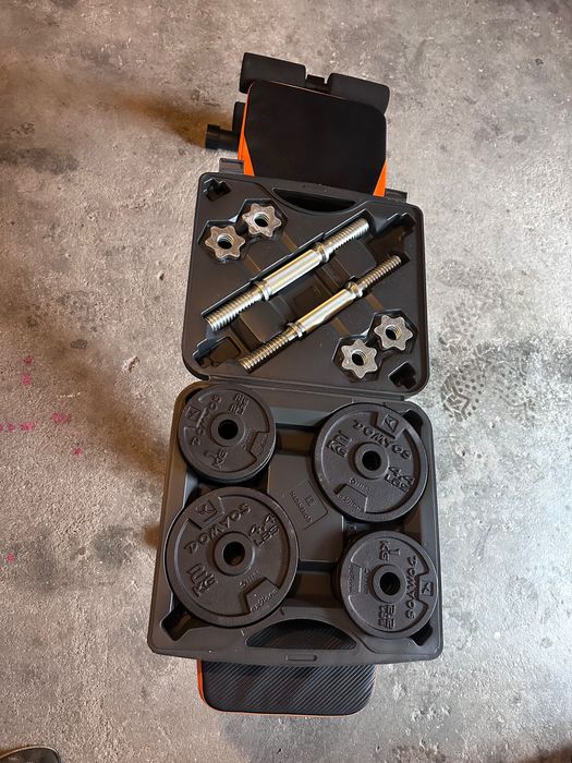 Banco de ginásio articulado +jogo de alteres de 20kg