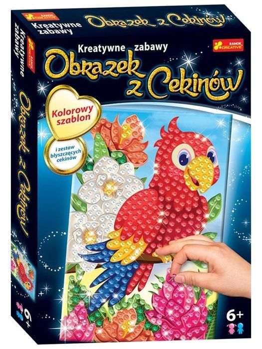 Obrazek z cekinów. Papuga ,241x347 mm