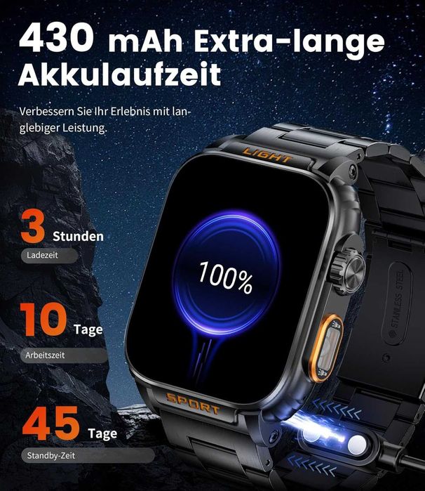 Smartwatch sportowy Lige FV3 latarka LED Sport Mierniki 1,91" 2 paski