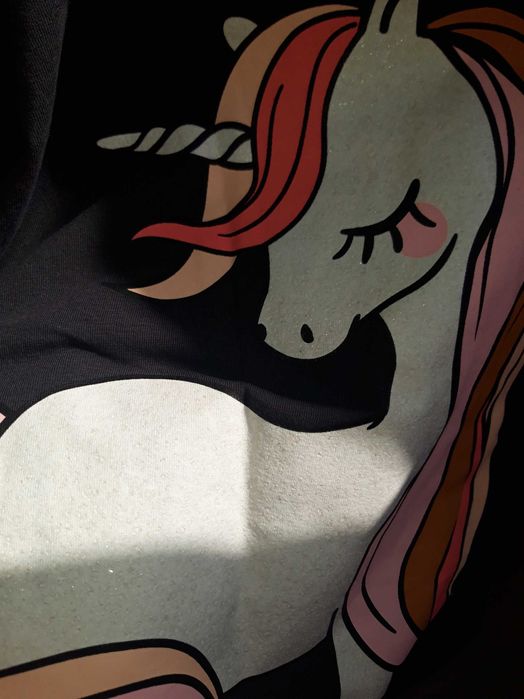 T-shirt manga comprida cinza H&M 8-10anos com unicórnio