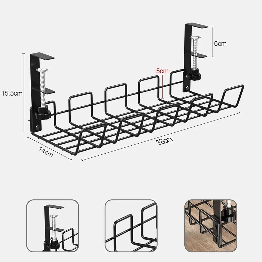 Taca koszyk organizer do zarządzania kablami pod biurkiem 38cm czarna