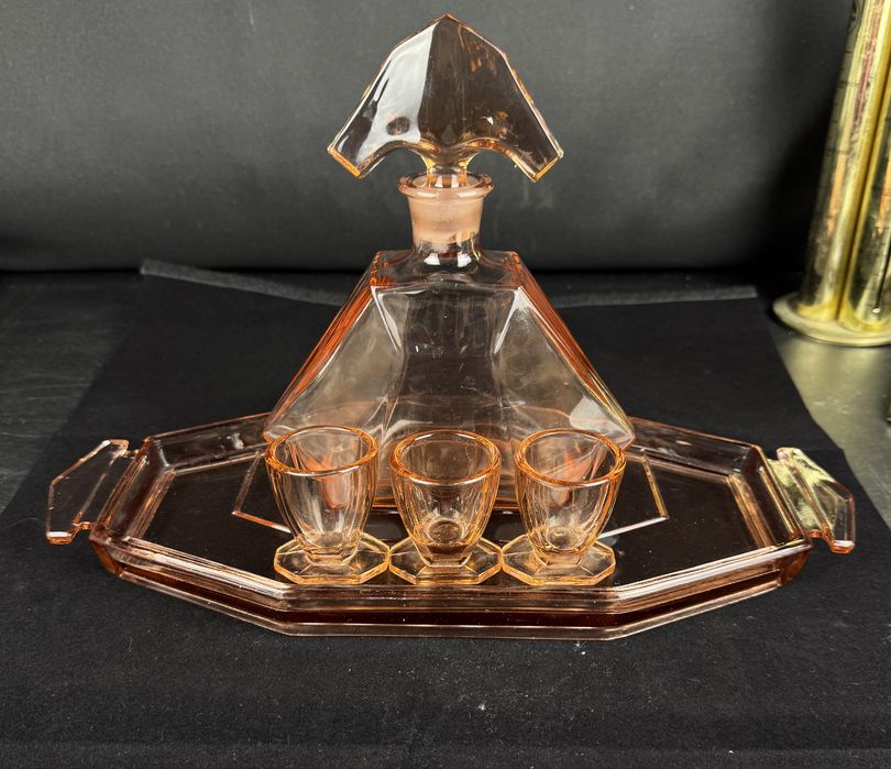 Zestaw karafka z kieliszkami i tacą ze szkła styl Hermanova
