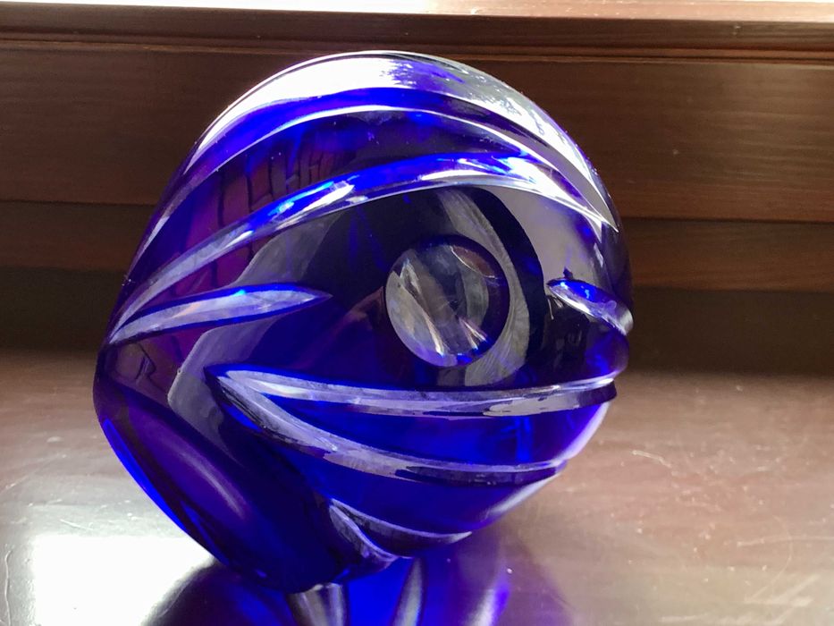 Ваза цветной хрусталь кобальт ручная огранка NACHTMANN  Германия