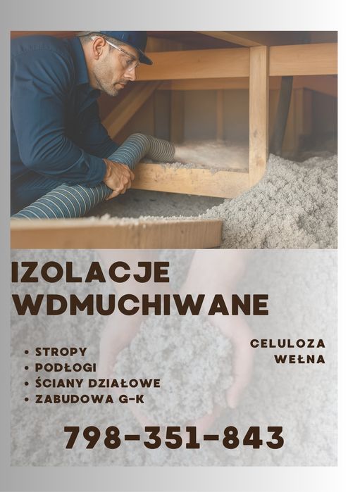 Izolacje wdmuchiwanie/celuloza/wełna/ocieplenie