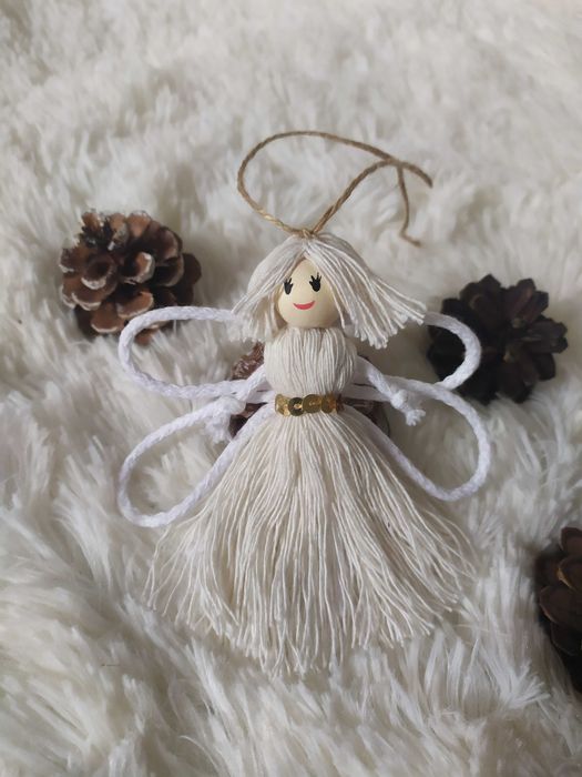 Aniołek na choinkę dzień babci makrama święta prezent handmade