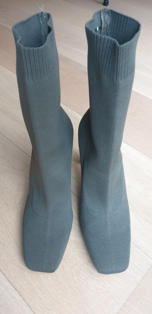 Kozaki botki zara 39 skarpeta dzianina khaki
