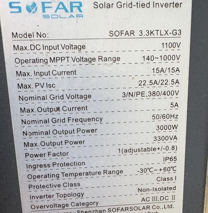Falownik Sofar 3.3  KTLX-G3