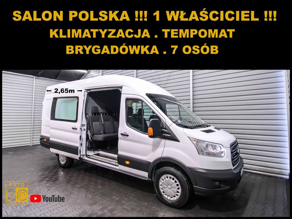 Ford TRANSIT BRYGADÓWKA 7 OSÓB  JUMBO L4 + BRYGADÓWKA 7 osób + Salon POLSKA + 1 wł. + Tempomat !!