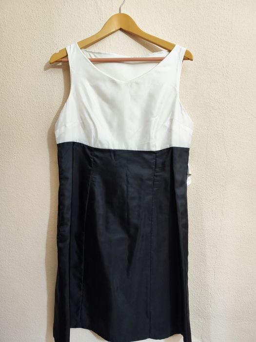 Elegante vestido de cerimónia/ trabalho, branco e preto da Trucco