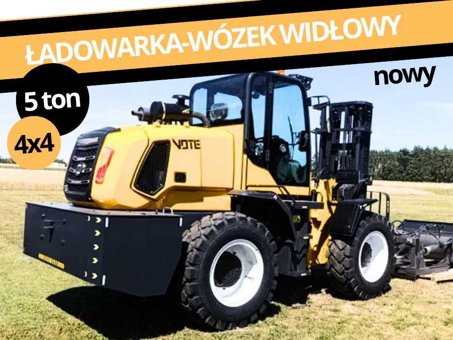 Ładowarka przegłubowa terenowa 4x4 - udzwig 5 ton - 5 m widły, łyżka