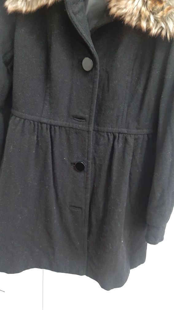 H&M plaszczyk czarny futro jesien zima M-L