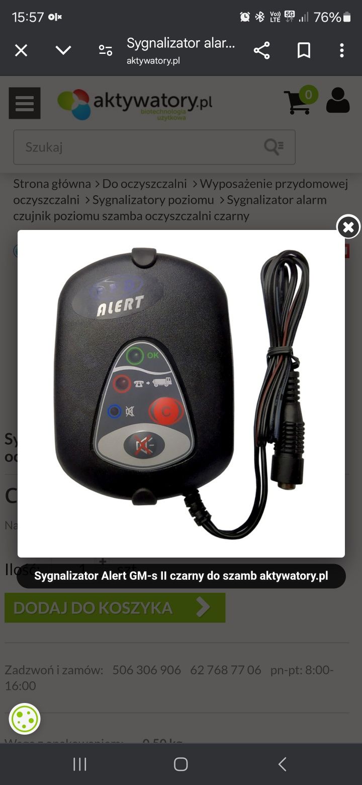 Czujnik alarm poziomu szamba nowy