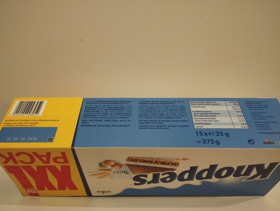 Knoppers 15 wafelków w opakowaniu klasyka smku