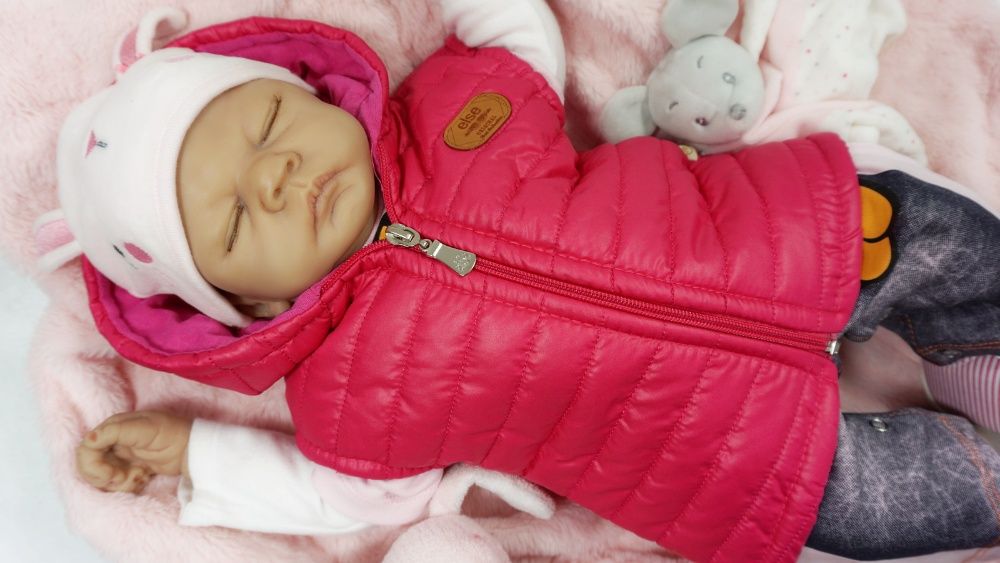 3-6 m-KAMIZELKA Ocieplacz z kapturem na jesień RÓŻOWA Bezrękawnik