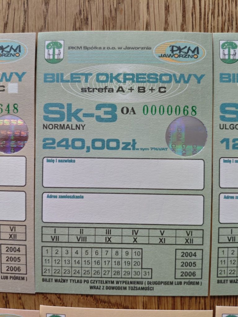 Bilety komunikacji miejskiej PKM Jaworzno (43 okresowe, 3 jednorazowe)