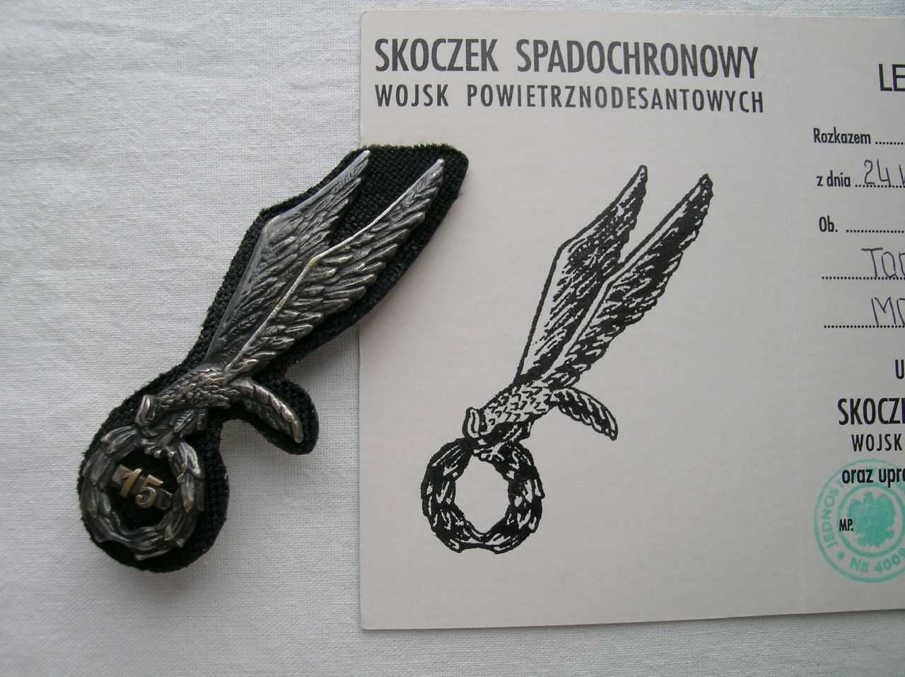 Legitymacja Skoczka Spadochronowego z odznaką (zestaw)