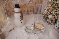 Scenka zimowa z bałwanem do sesji świątecznych