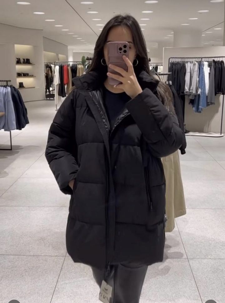Пуховий анорак, зимова куртка від Zara. Натуральні матеріали. Тепла.