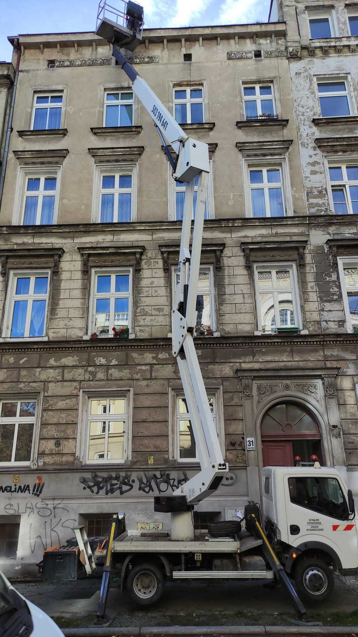 Podnośnik koszowy, zwyżka  24m Wrocław wynajem, wycinki, usługi
