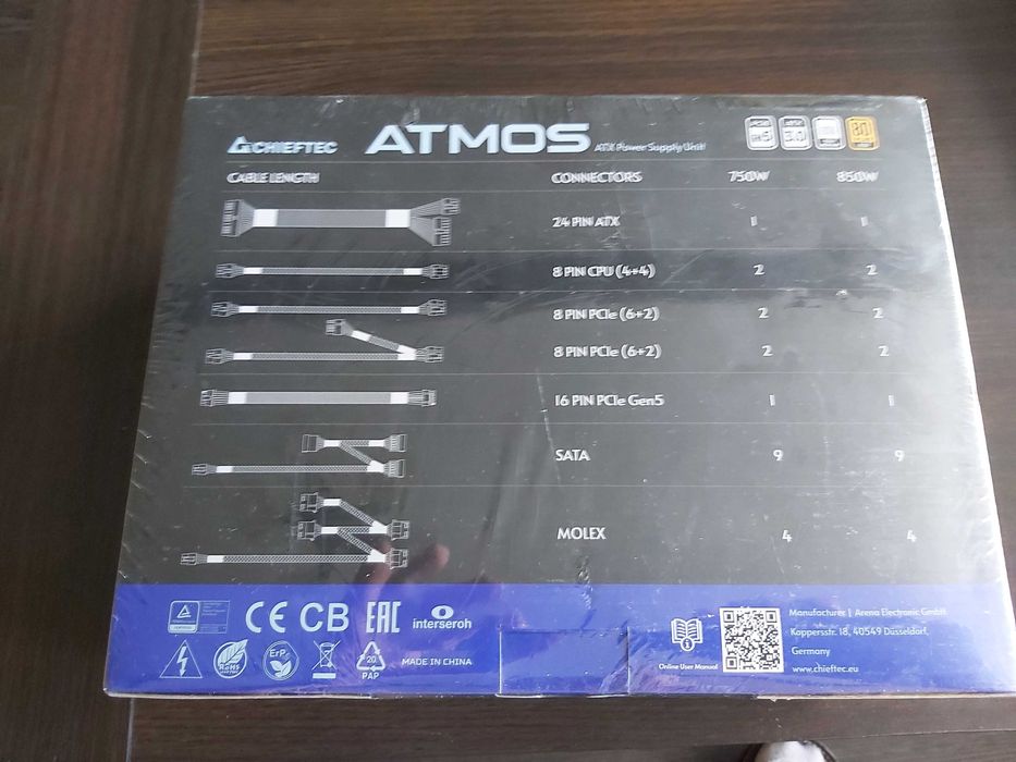 CHIEFTEC ATMOS 750W 80 Plus Gold NOWY 5 LAT gwarancji