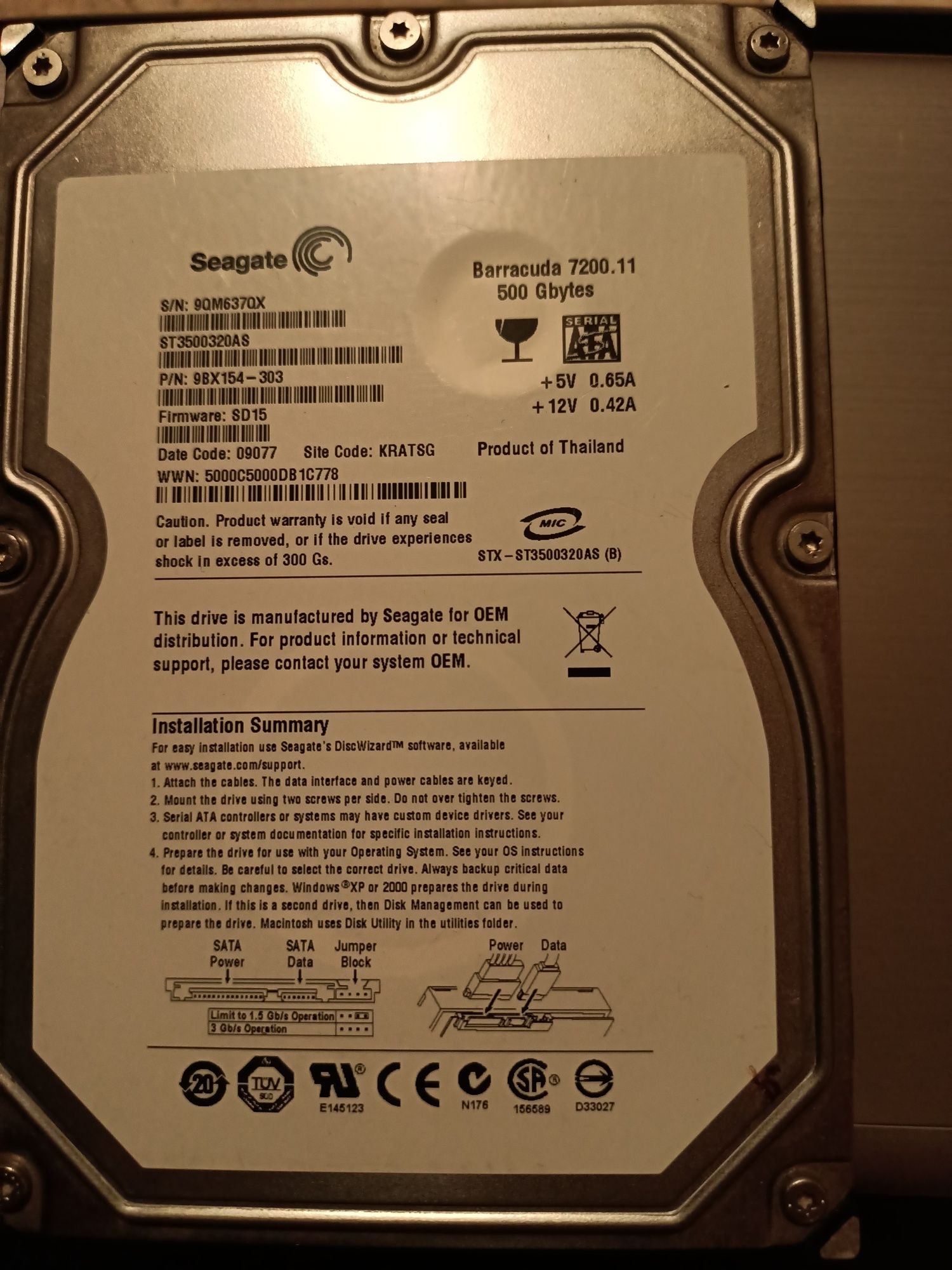 Dysk twardy Seagate 500gb