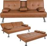 Kanapa sofa Yaheetech rozkładana uchwyt na kubek 167x81,5x75 ekoskóra